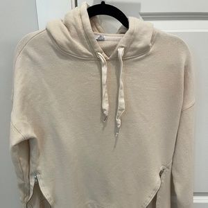 DEX, TAN HOODIE PULLOVER, ZIPPER DETAILING, SIZE SMALL